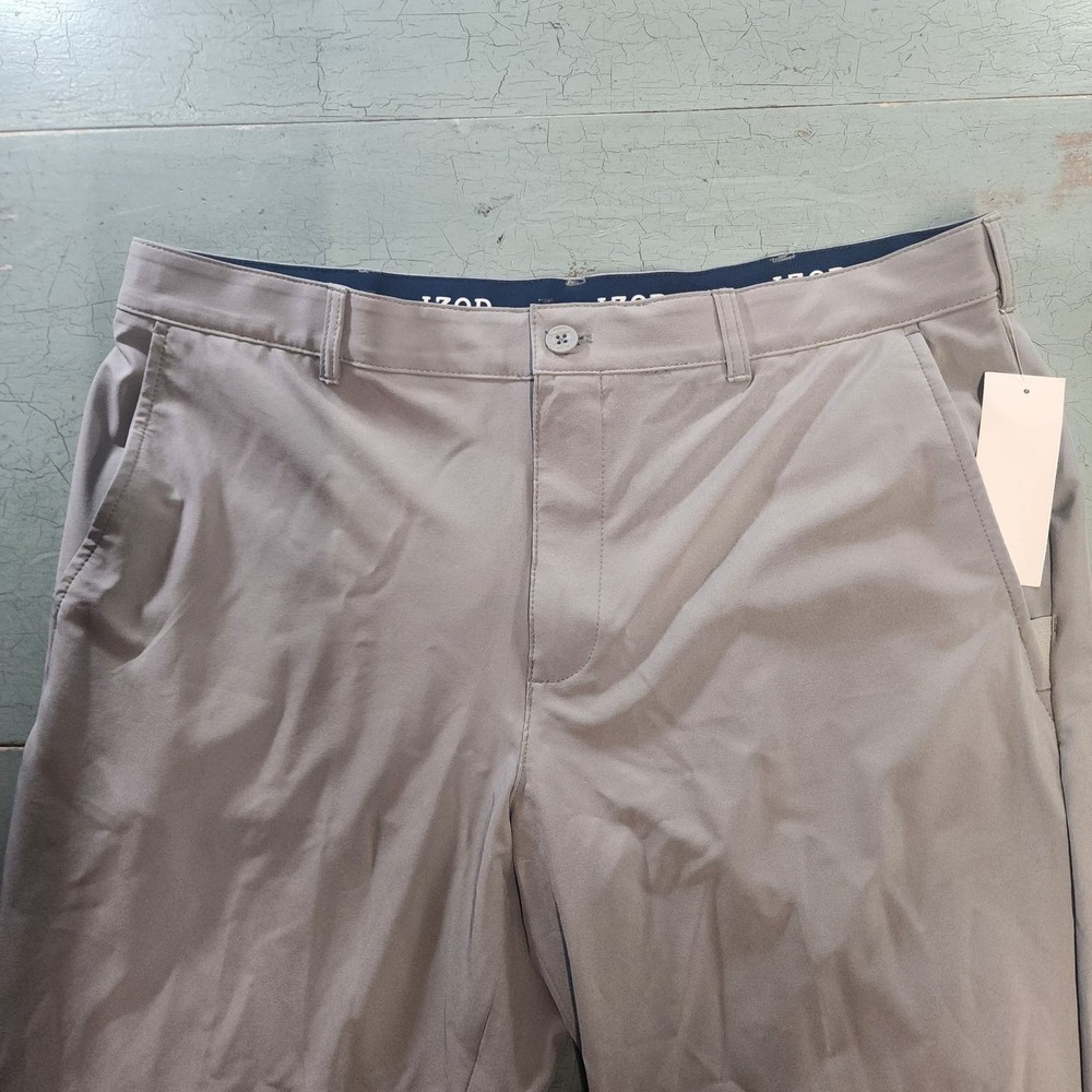 IZOD Performance Golf Pants 38x32 Grey Stretch‎ Flat Front Chino NWT